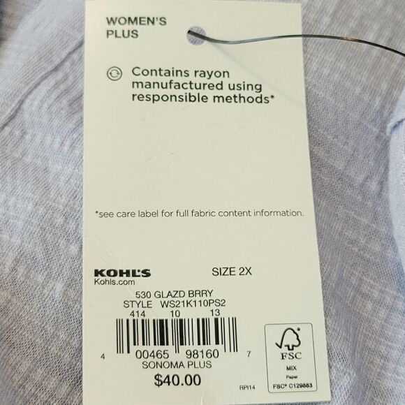 Sonoma Purple Textured Split V-neck Gathered Long Sleeve Stretch Blouse Size 2X - Picture 7 of 9